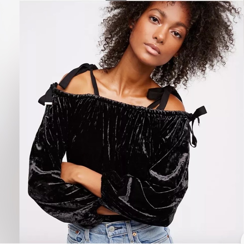 NWT Free People x Hot As Hell Goth Black Velvet Bodysuit Size M Dark Romantic